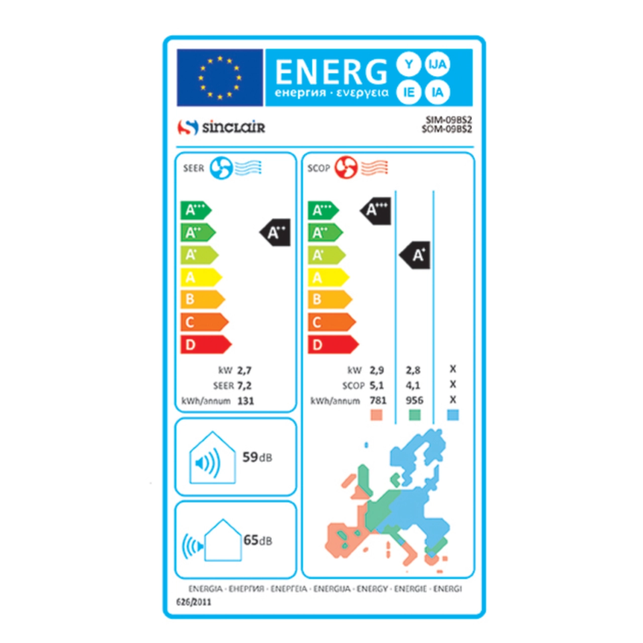 Sinclair Sky2 oldalfali inverteres split klíma 2,7 kW (SIM-09BS2 / SOM-09BS2)