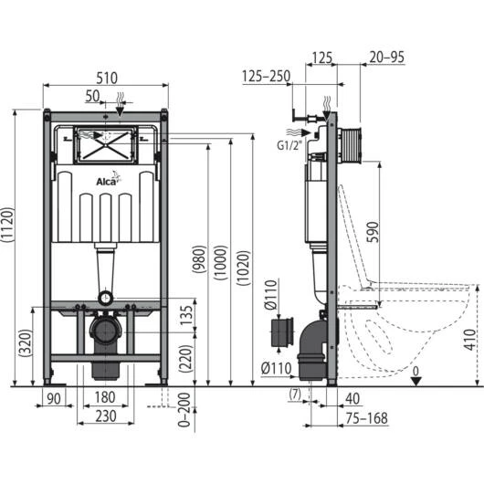 Alcadrain WC tartály falsík alatti, beépíthető önhordó szerelőelem (AM101/1120)