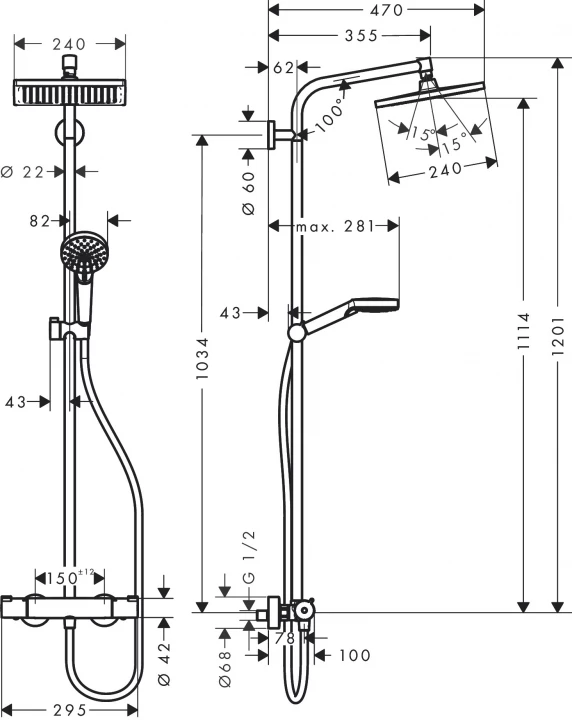 Hansgrohe Crometta E240 1Jet Showerpipe zuhanyszett termosztátos csapteleppel (27271000)