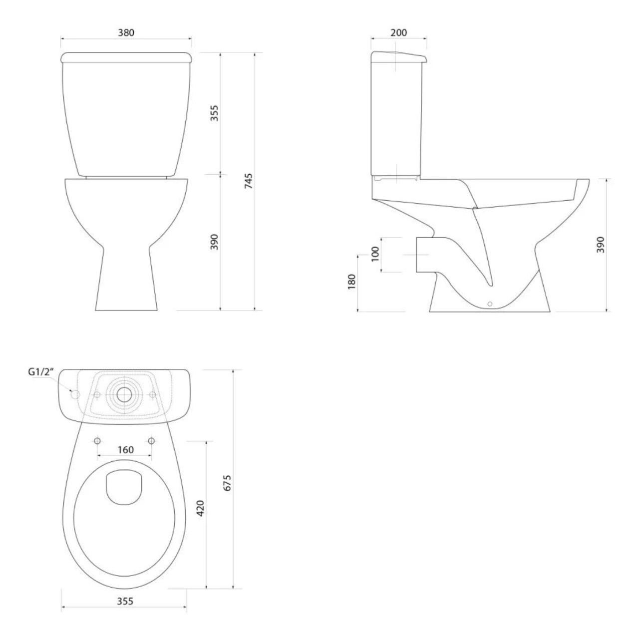 Aqualine Jose hátsó kifolyású monoblokkos WC, duálgombos öblítőmechanikával (PS8812)