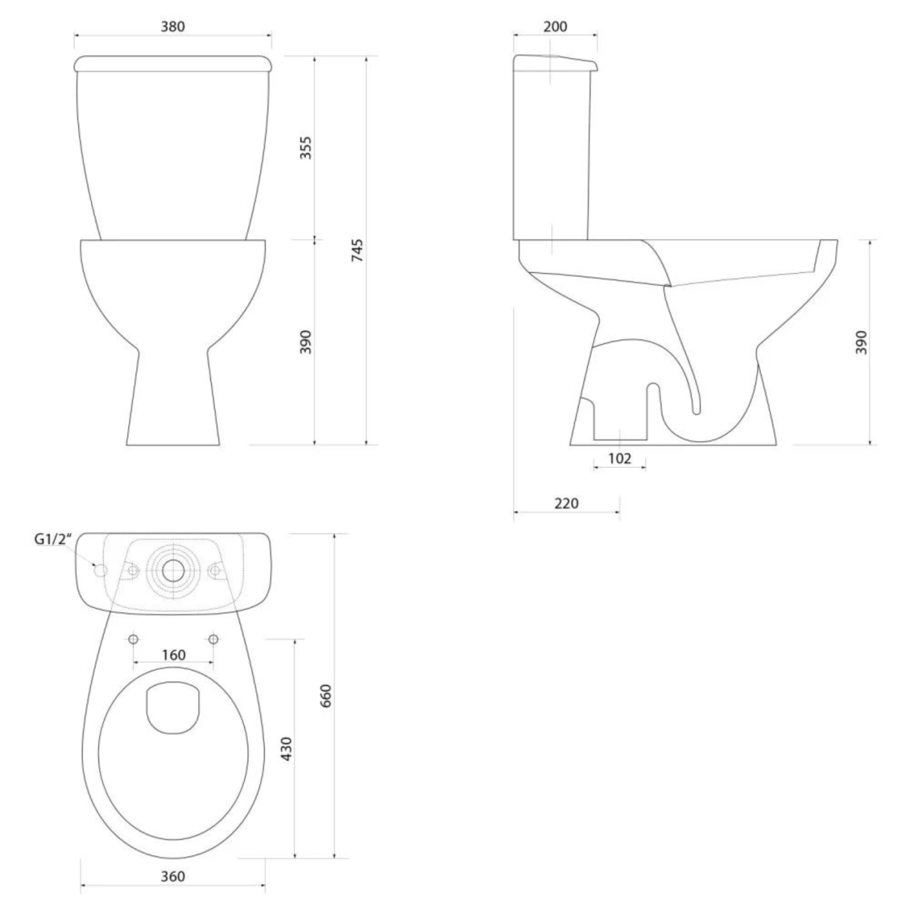 Aqualine Manuel alsó kifolyású monoblockkos WC, duálgombos öblítőmechanikával (PS8814)