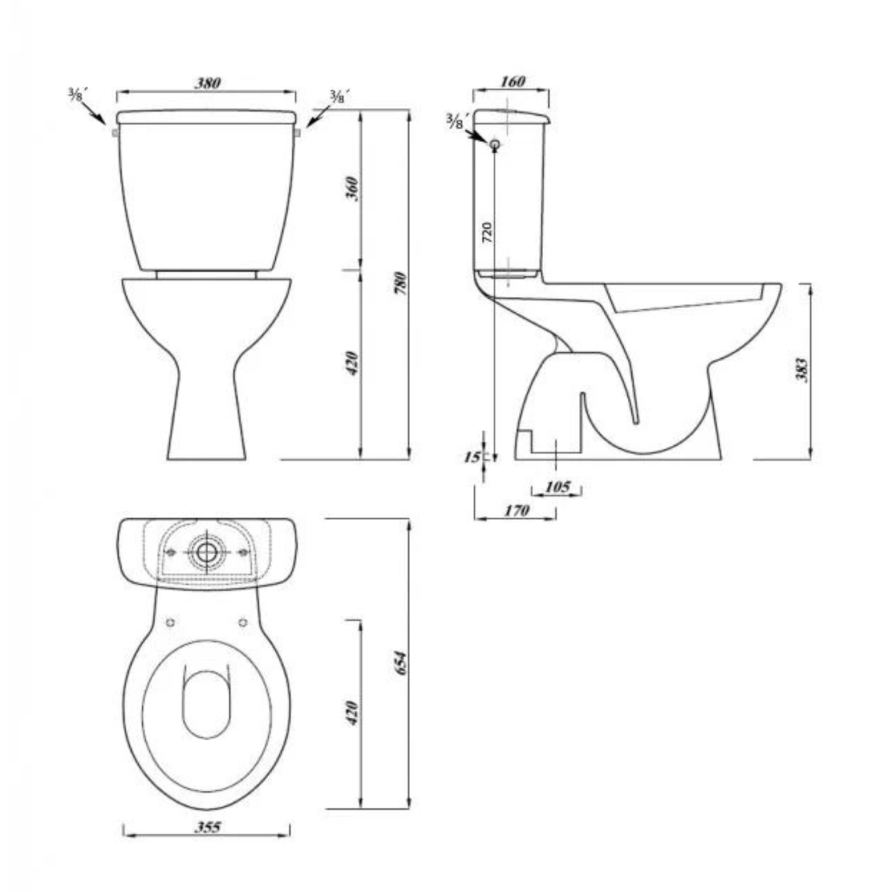 Aqualine Miguel alsó kifolyású monoblokkos WC, króm, duálgombos öblítőmechanikával (LC2258)