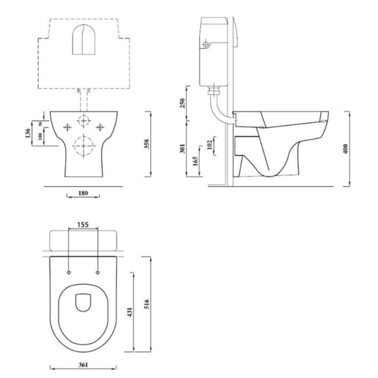 Aqualine Modis fali WC 36x52 cm (MD001)