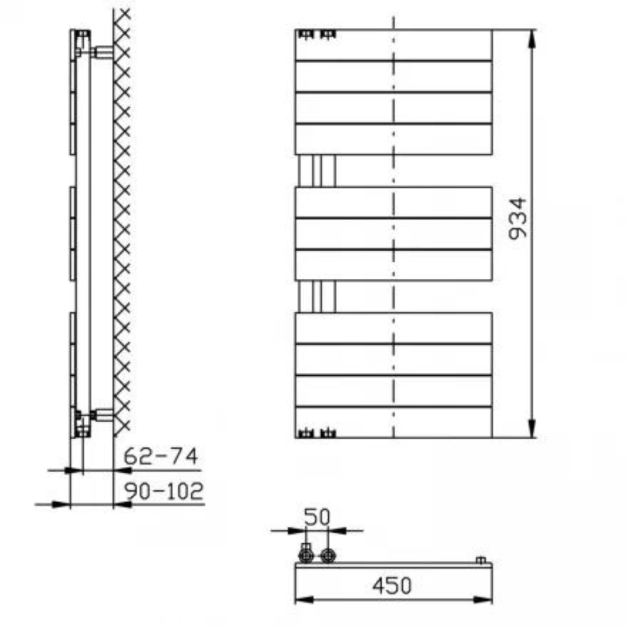 Aqualine Mili 450x934 törölközőszárítos radiátor, fehér (DC600T)