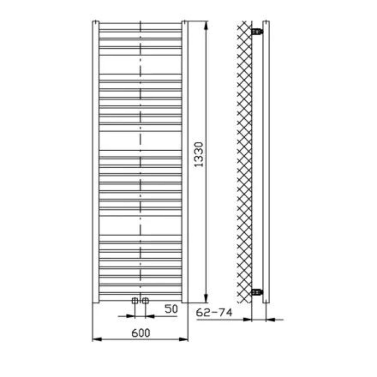 Aqualine Tondi 600x1330 törölközőszárítos radiátor, fehér (DT480T)